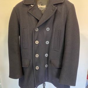 Schott Slim Fitting Wool Peacoat Navy